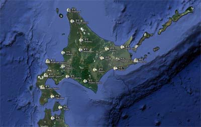 Image satellite d'Hokkaidô 北海道の地図 © Google Map