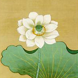 Fleur de lotus, hasu no hana 蓮の花, d&eacute;tail de l&rsquo;estampe Fuji hasu ka e 藤蓮楓図 &copy; MOA Museum of Art, MOA bijutsukan MOA美術館, Atami 熱海市 Shizuoka-ken 静岡県
