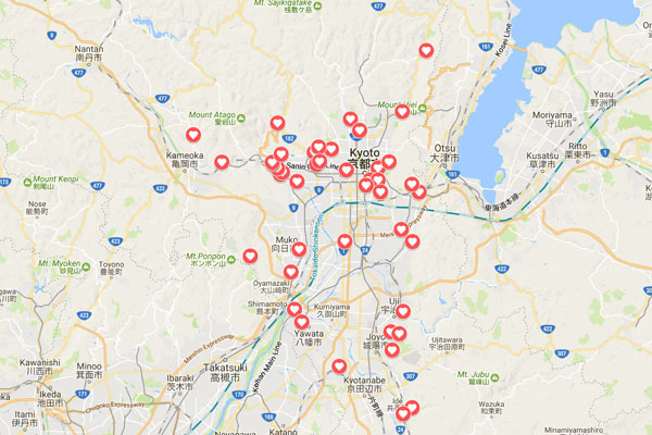 Les plus beaux endroits pour admirer les cerisiers en fleur à Kyôto 京都市 et alentours © 2017 Google, ZENRIN