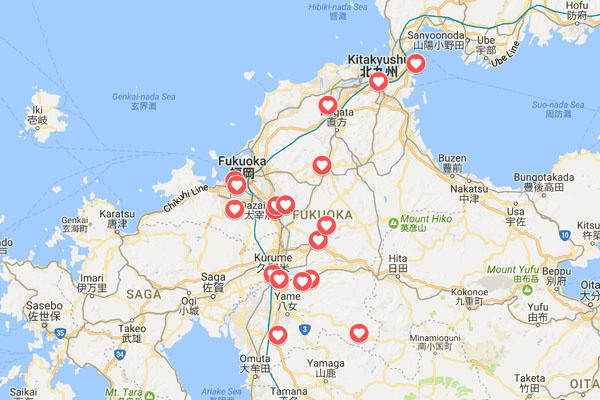 Les plus beaux endroits pour admirer les cerisiers en fleur à Fukuoka 福岡 © 2017 Google, ZENRIN