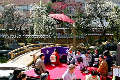 Cérémonies lors de la fête de l'abricotier du Japon, umé matsuri 梅まつり au temple Yushima tenman 湯島天満宮 © Yushima tenman-gu 湯島天満宮