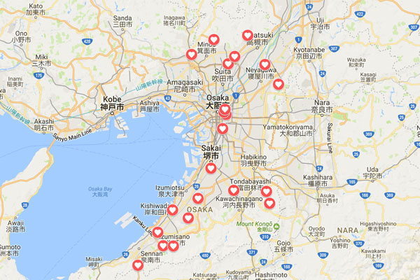 Les plus beaux endroits pour admirer les cerisiers en fleur à Osaka 大阪市 et alentours © 2017 Google, ZENRIN
